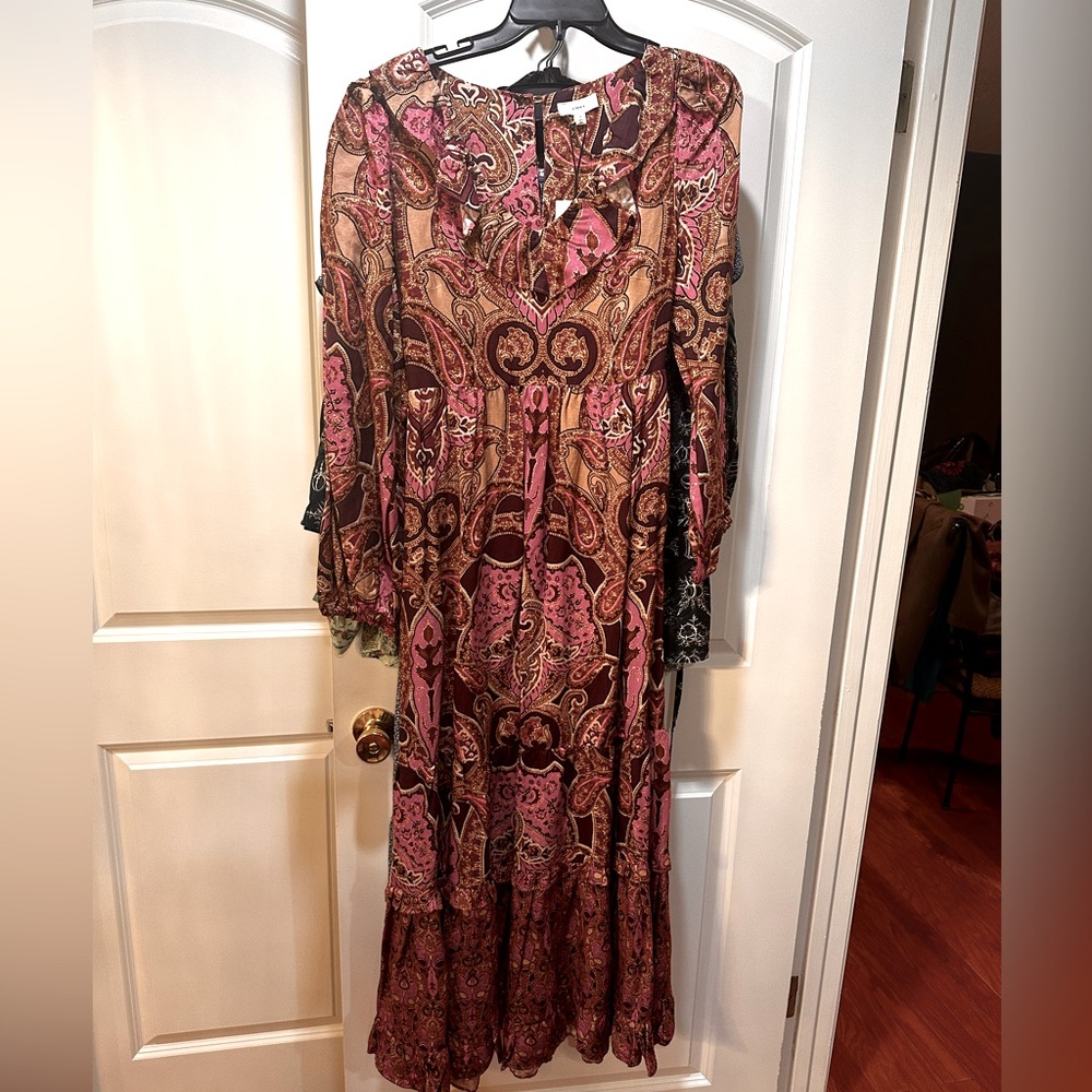A Loves A Paisley Printed Long Sleeve V-Neck Ruffled Maxi Dress Size Small - NWT